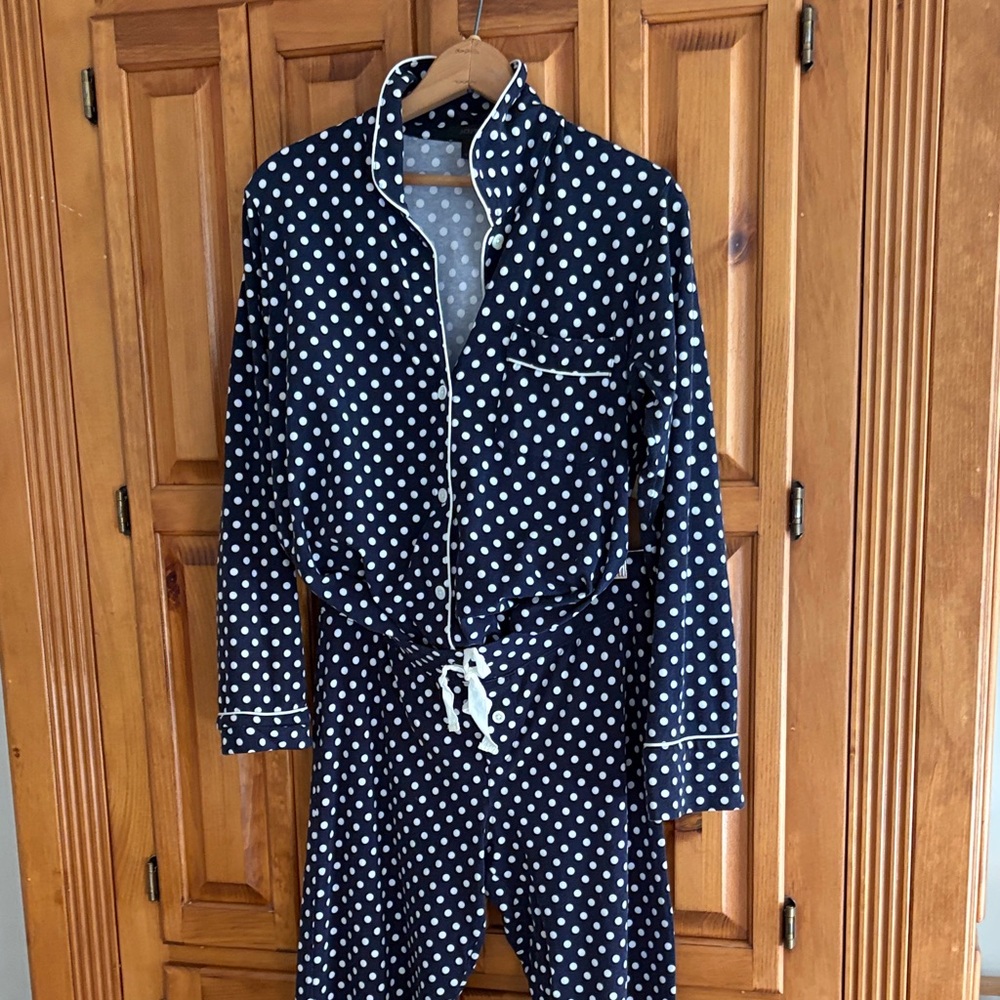 J. Crew Navy and White Polka Dot Pajama Set